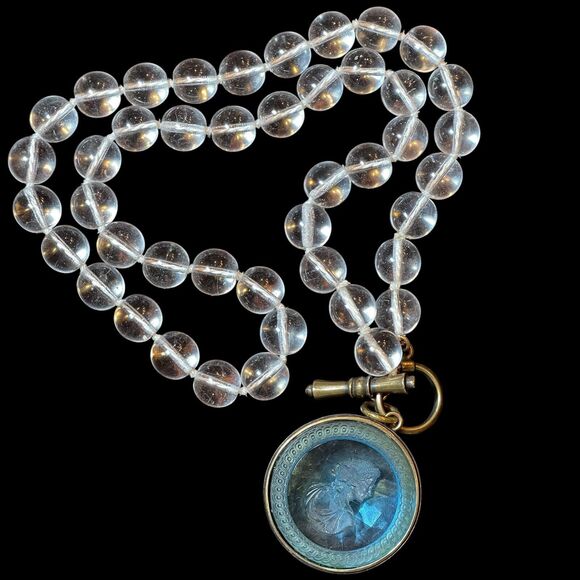 Retired Extasia Glass Intaglio Cameo Pendant Pools of Light Glass Bead Necklace - Picture 2 of 16